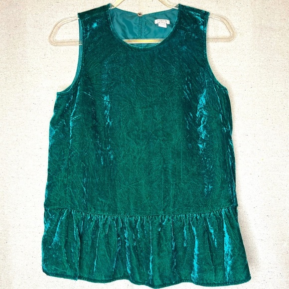 J. Crew Emerald Green Sleeveless Velvet Blouse - Picture 1 of 7